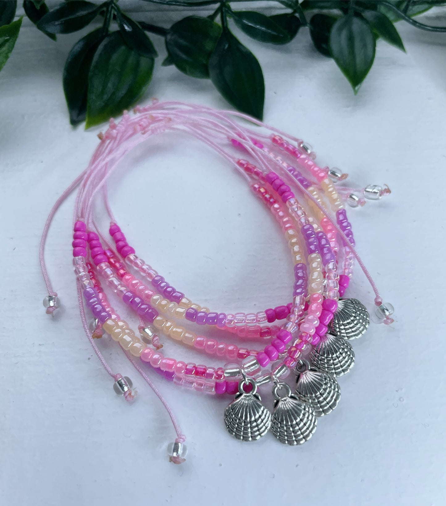 Glass beaded adjustable shell charm anklet