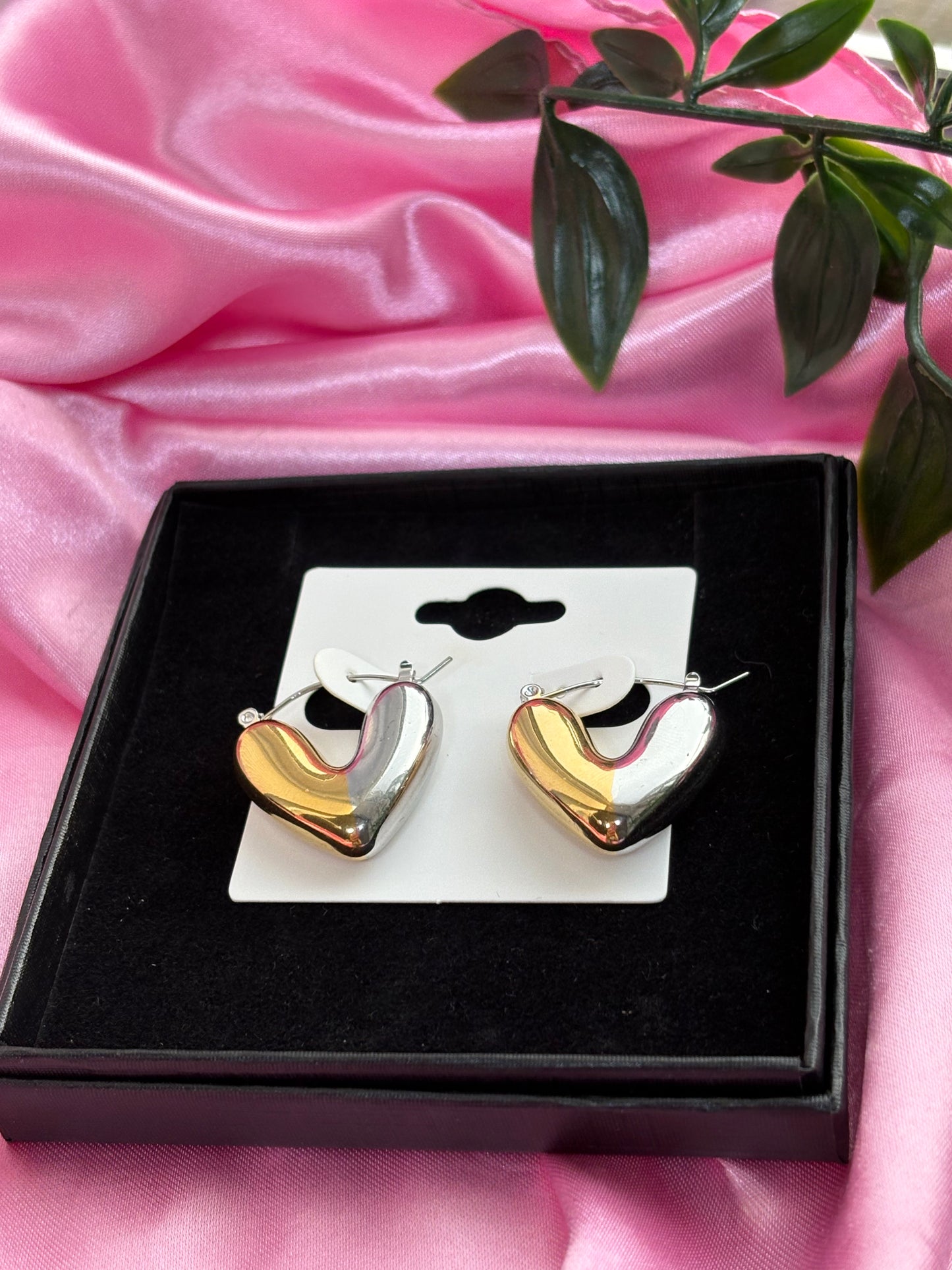 Chunky heart hoops silver and gold / stainless steel / water resistant/ tarnish resistant