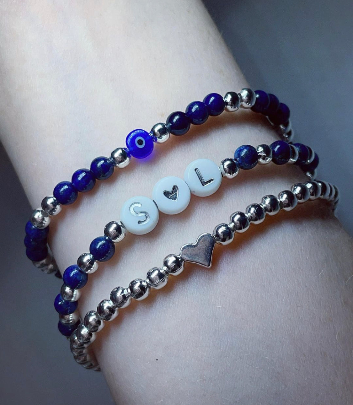 Lapis lazuli personalised evil eye stack 🧿