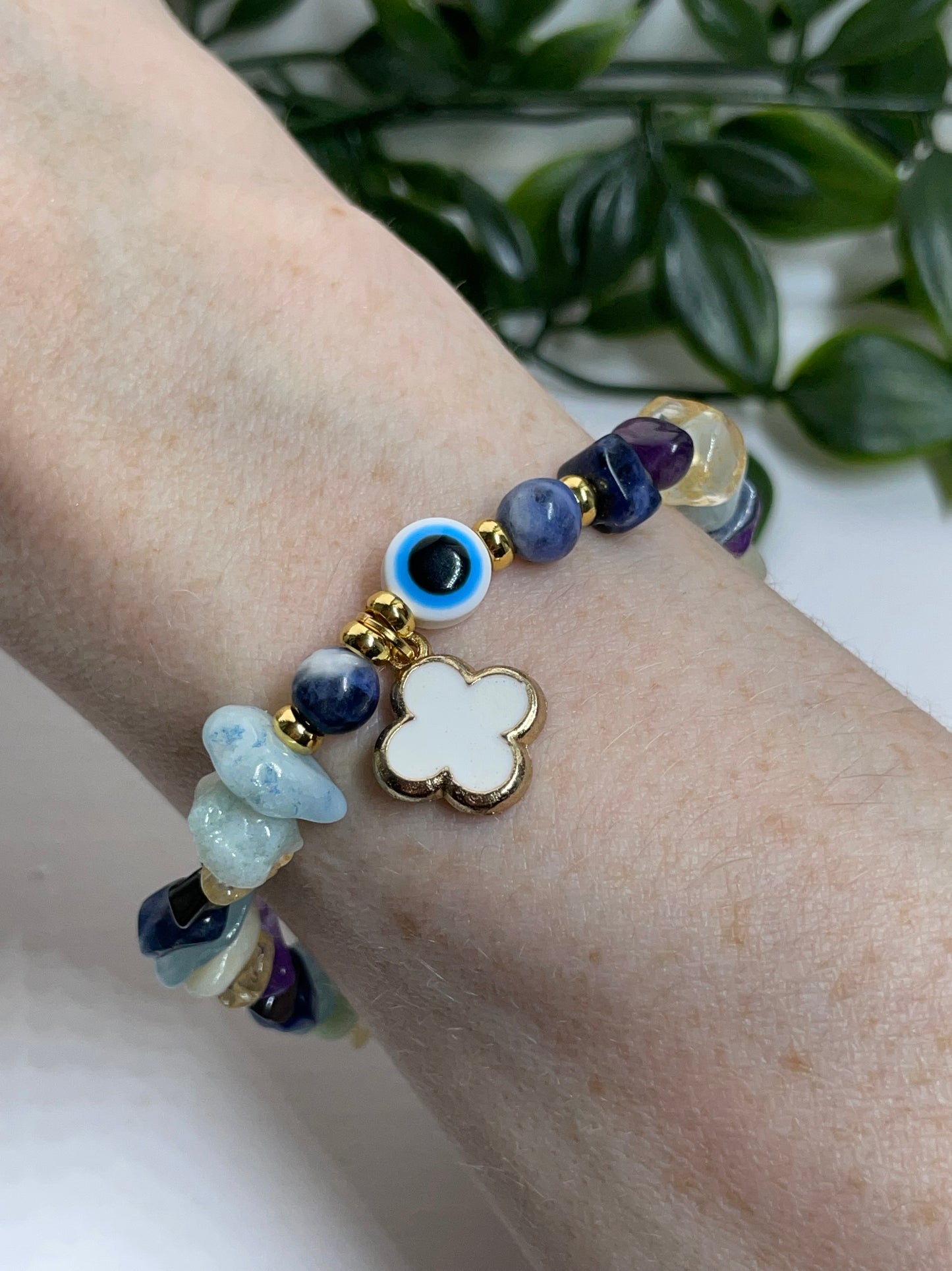 Empowerment crystal healing bracelet aquamarine amazonite citrine sodalite hematite | positive vibes | empower