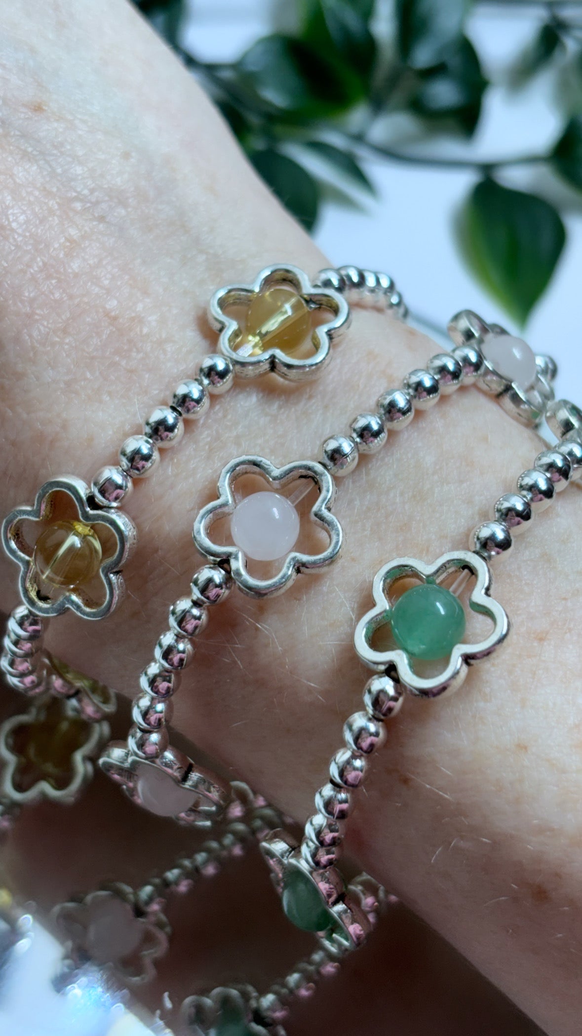 Crystal flower fidget spinning bracelets | silver plated