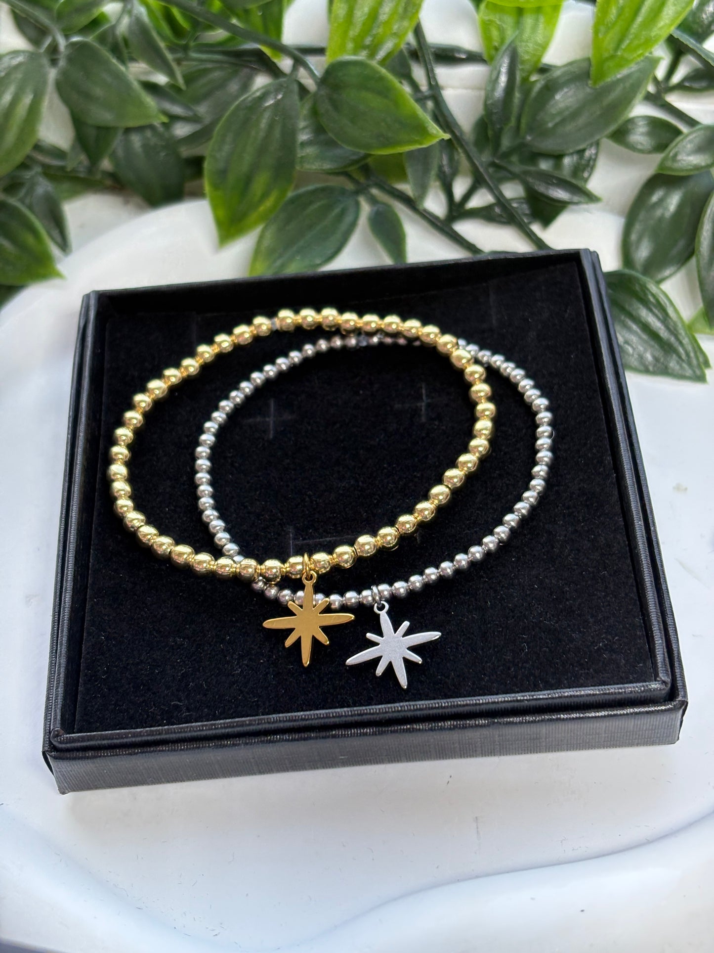 Stainless Steel Star Charm Bracelet - Water Resistant, Tarnish Resistant, Silver & Gold Finish