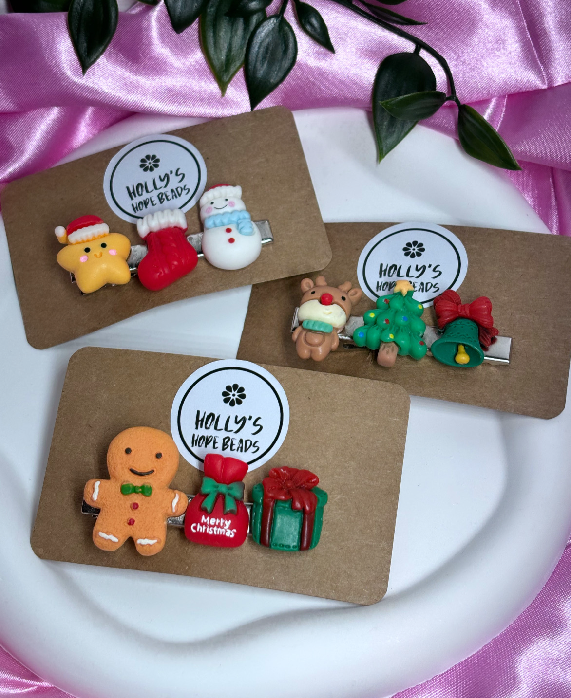 Christmas charm hair clips