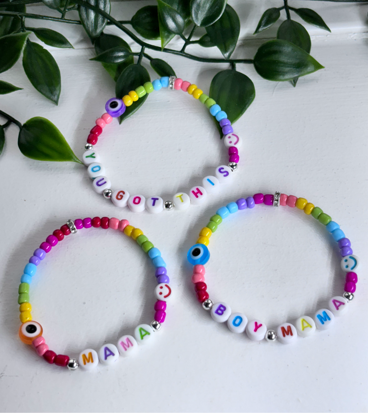 Personalised rainbow beaded bracelets | custom bracelets | evil eye smiley bracelets