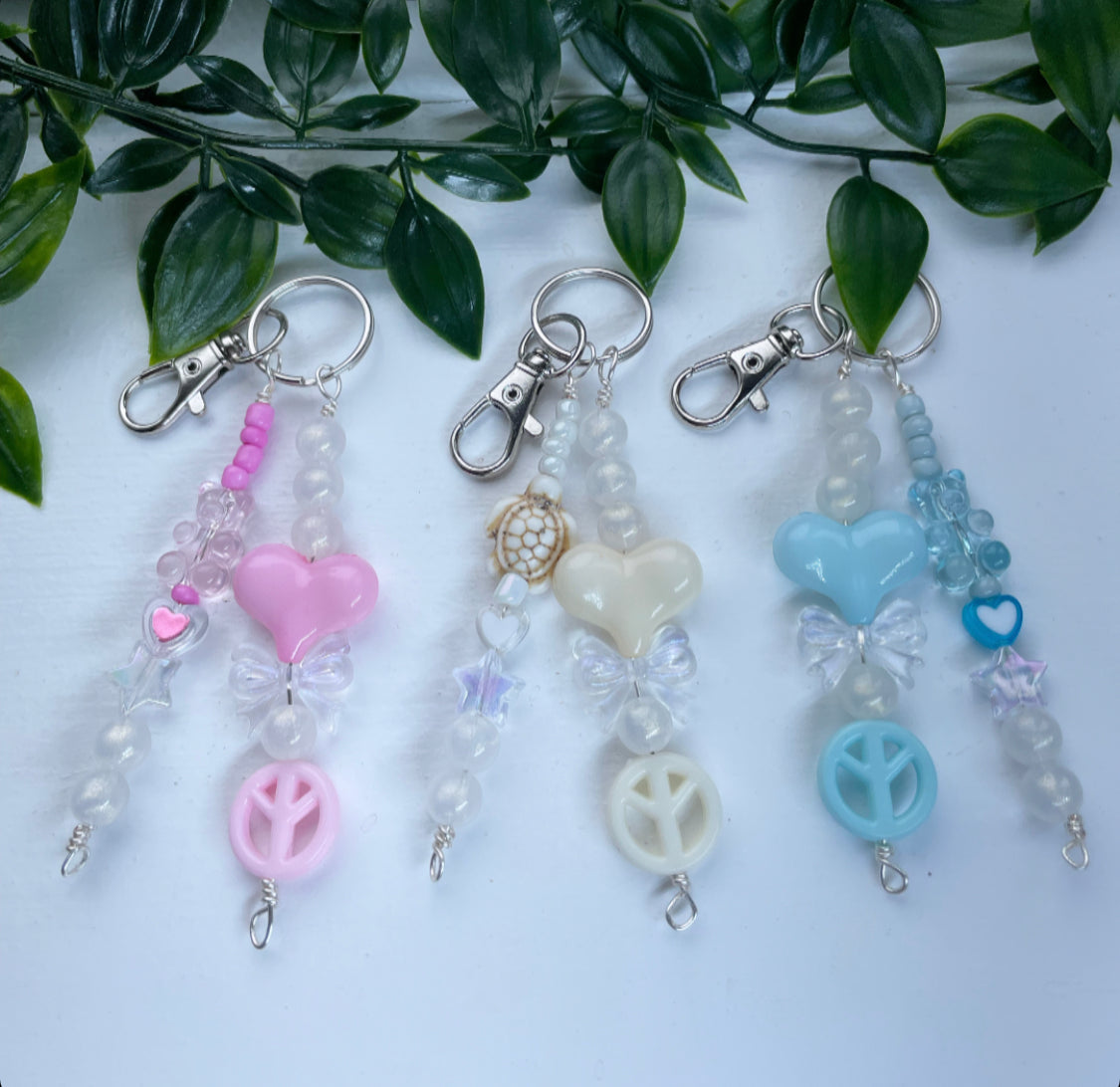 Bag charms / keyrings baby pink cream & baby blue