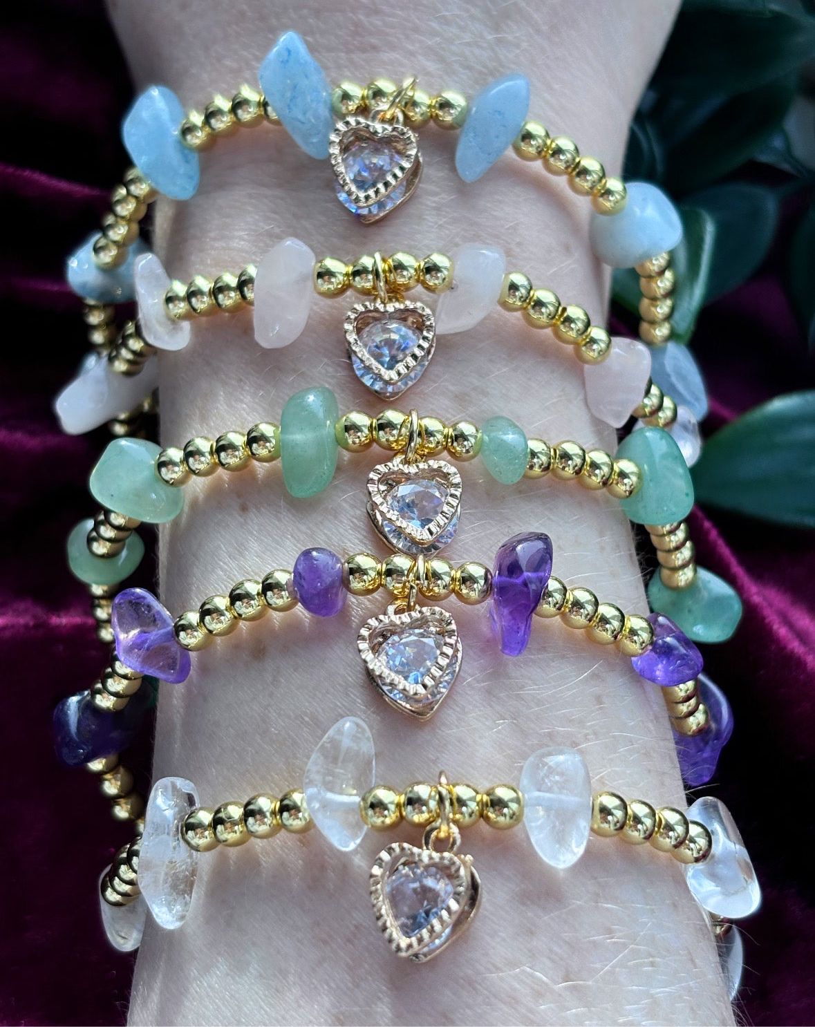 Cubic zirconia heart charm crystal bracelets 18k gold plated