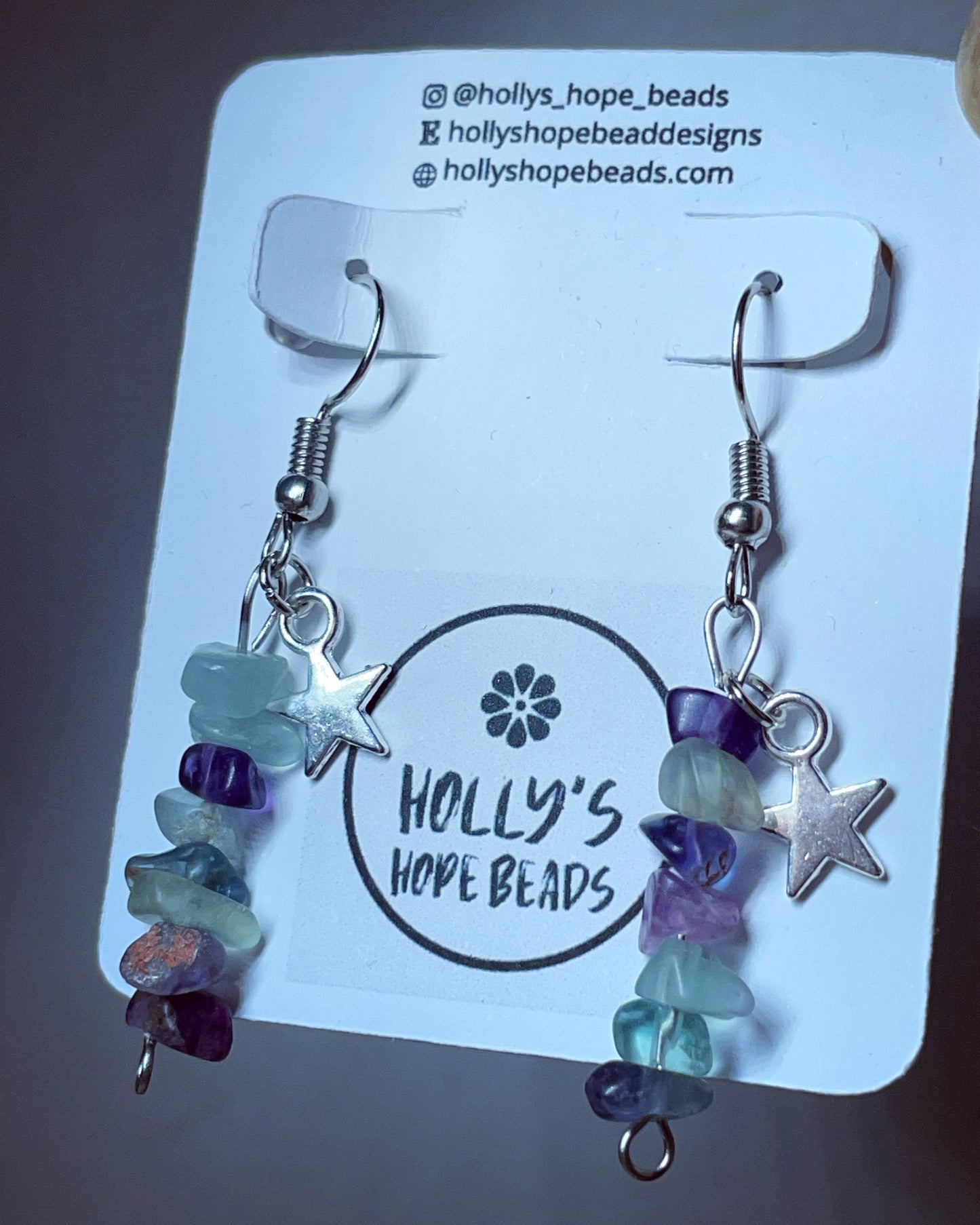 Rainbow fluorite dangly/hook gemstone earrings