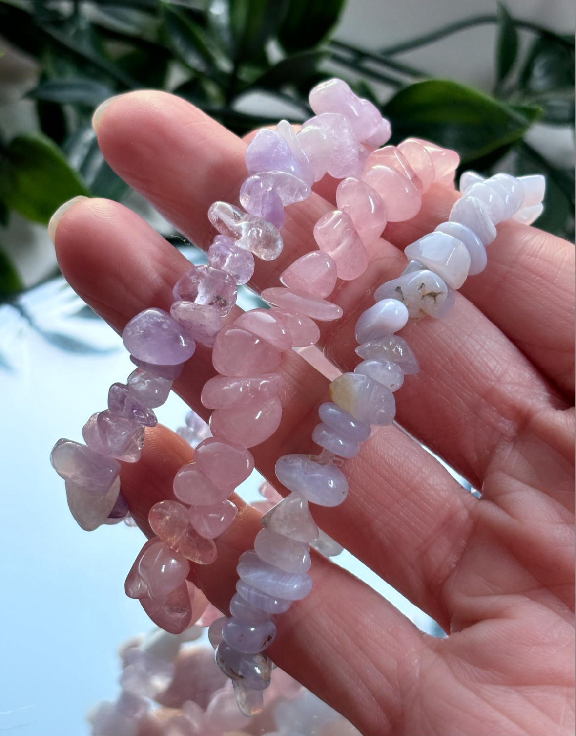 Crystal chip bracelets blue lace agate rose Quartz lilac amethyst
