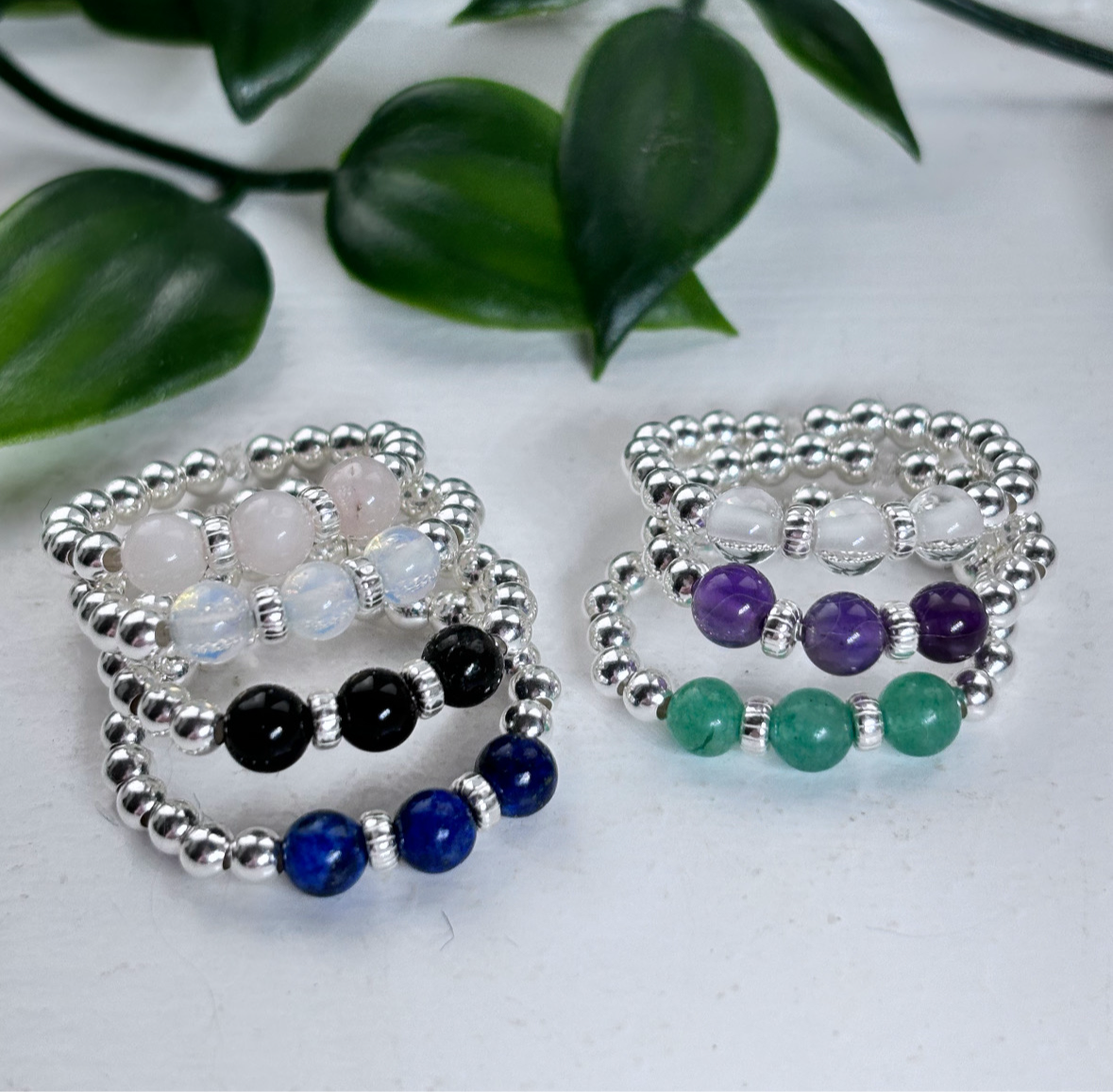 Sterling silver crystal beaded stacking rings