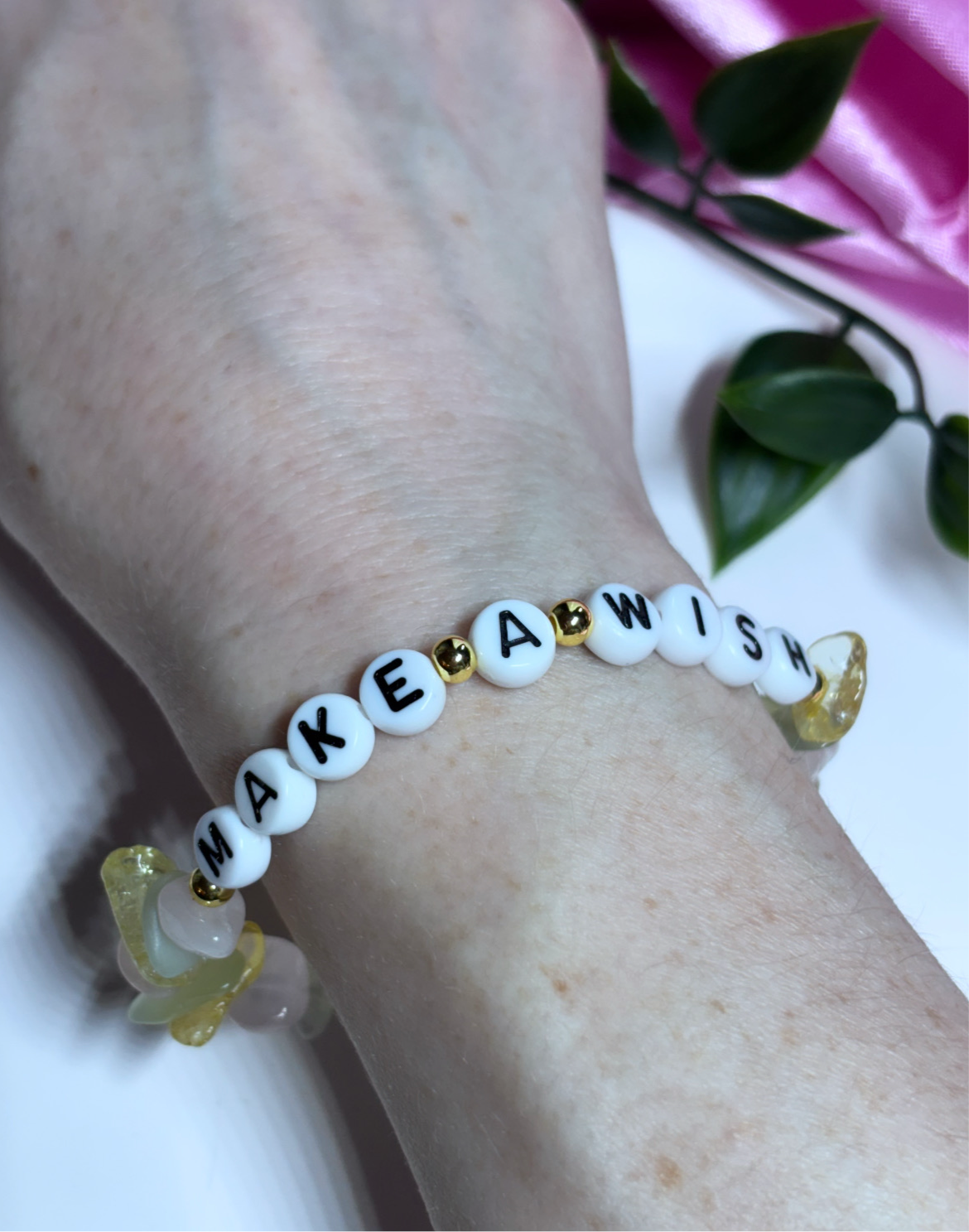 11:11 make a wish crystal healing bracelet for luck and good fortune made with Green jade, citrine and rose Quartz