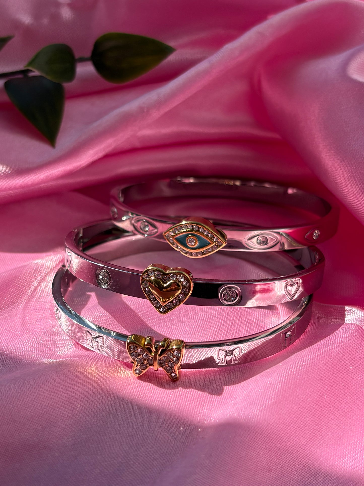 Mix metal bangles butterfly’s, eye, & love heart / stainless steel / Water resistant/ tarnish resistant