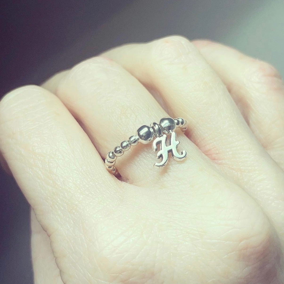 Silver plated initial beaded rings / gifts for women