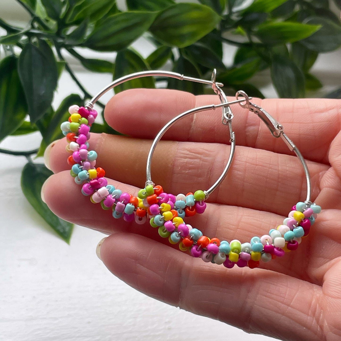 Large hoop earrings | summer beachy earrings | beaded hoops | large hoops | women’s earrings