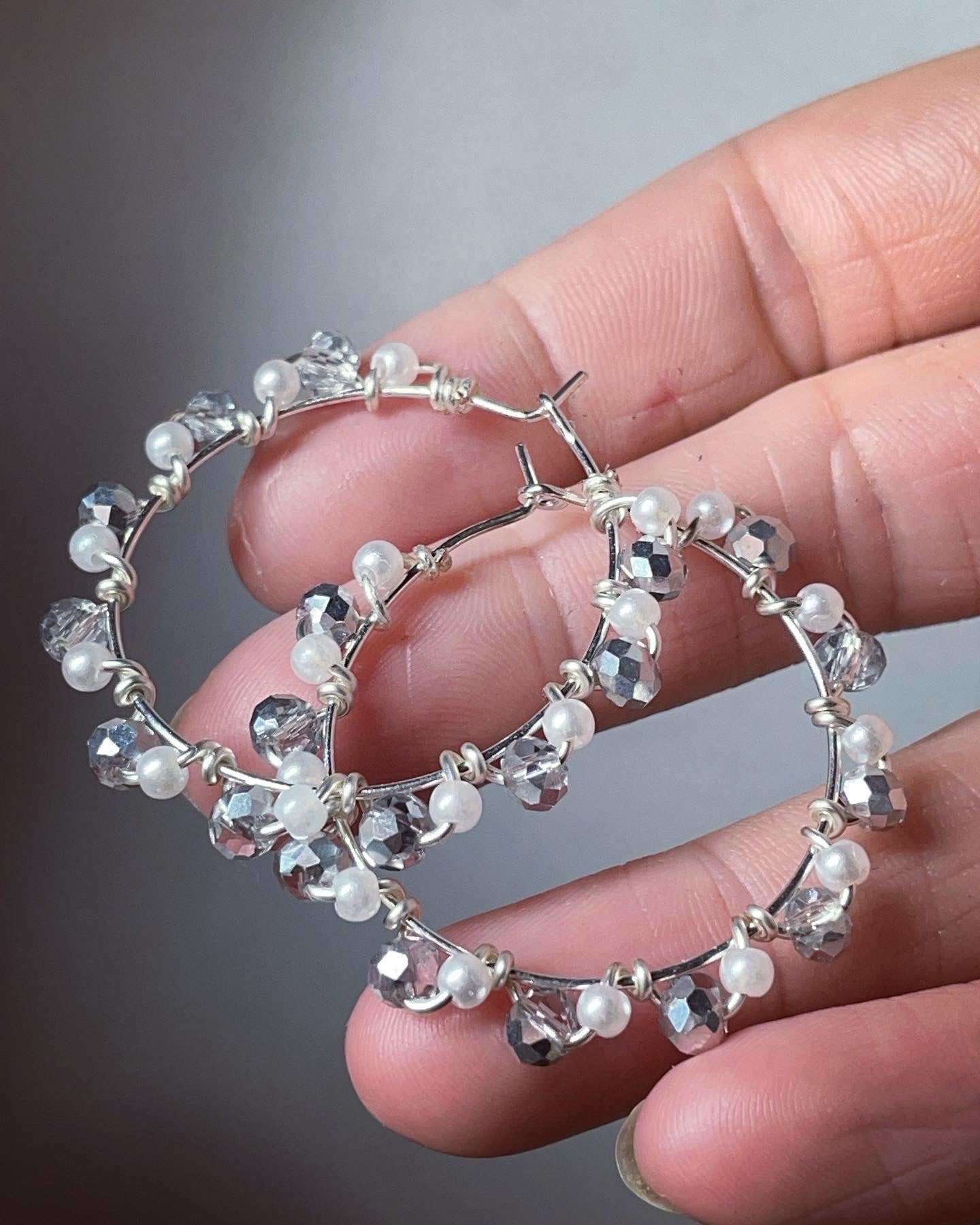 Hoop earrings | beaded hoops crystal silver rondelle bead hoops