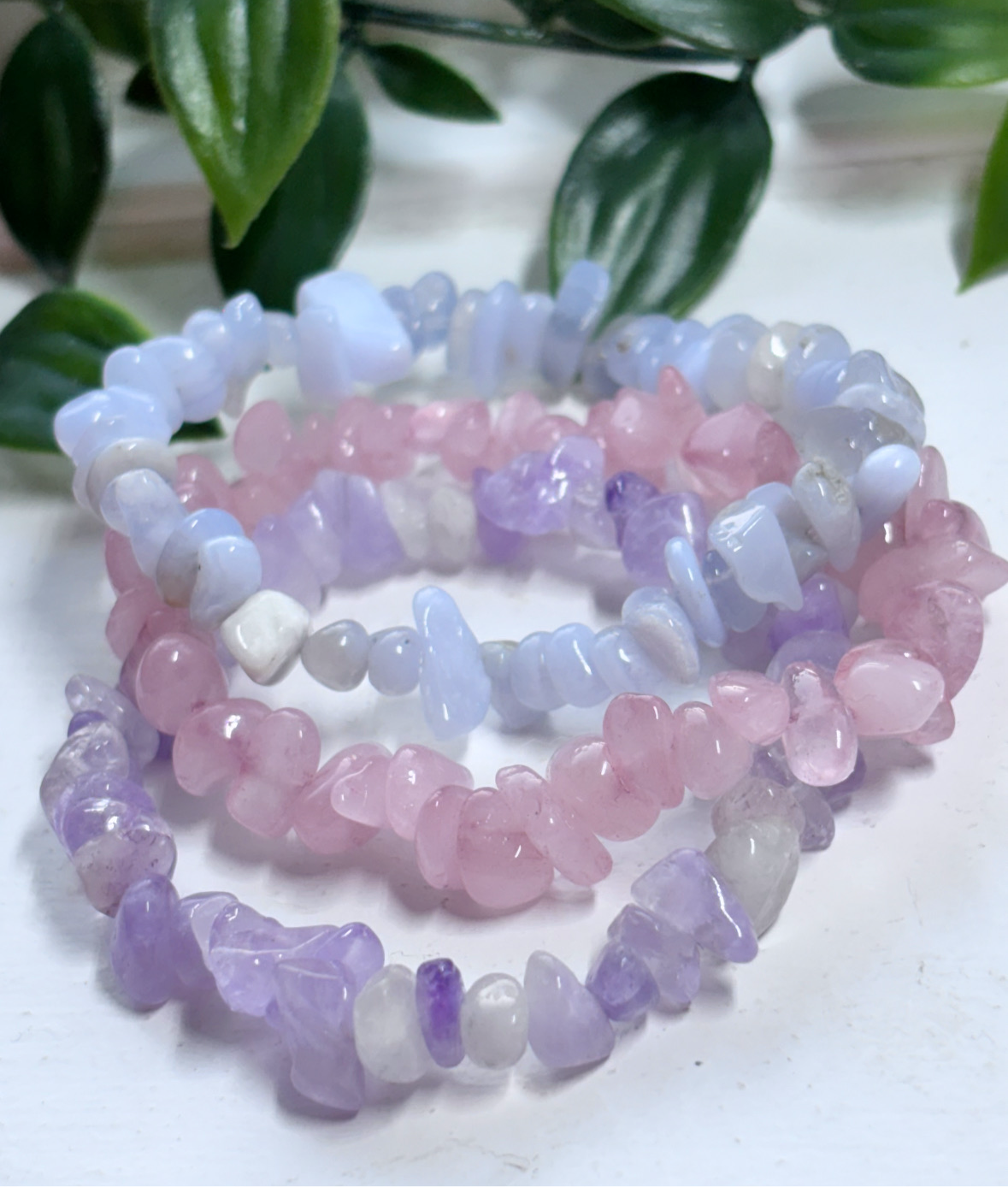 Crystal chip bracelets blue lace agate rose Quartz lilac amethyst