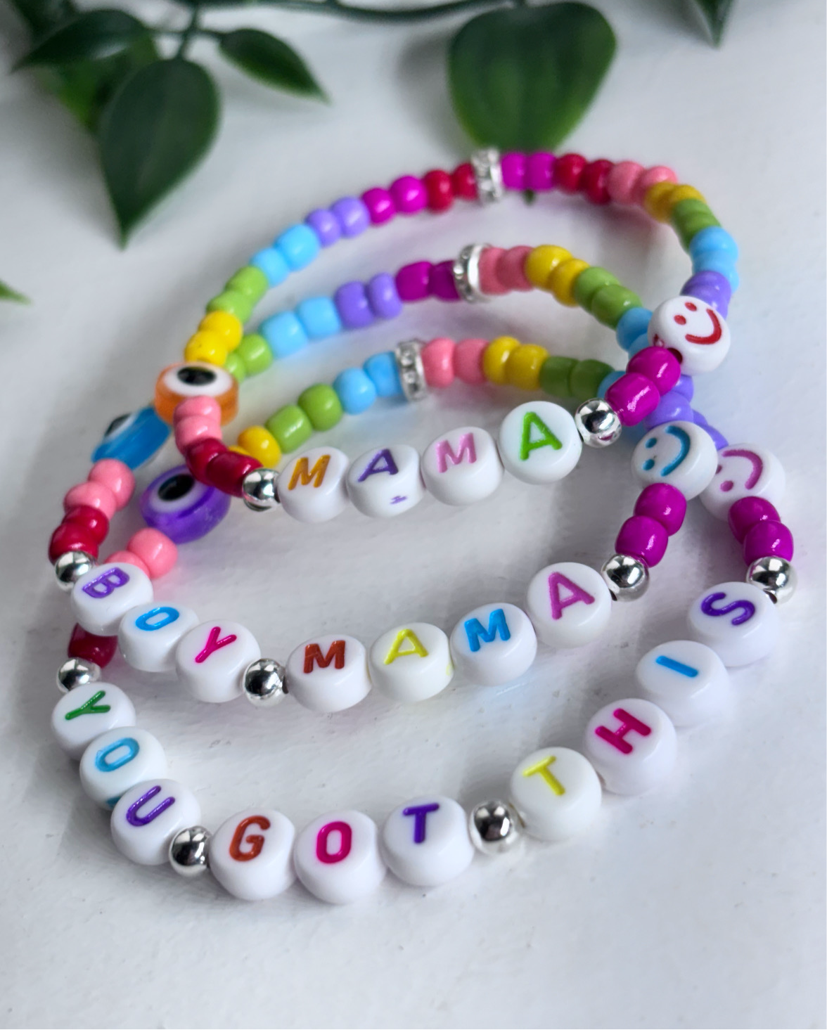 Personalised rainbow beaded bracelets | custom bracelets | evil eye smiley bracelets