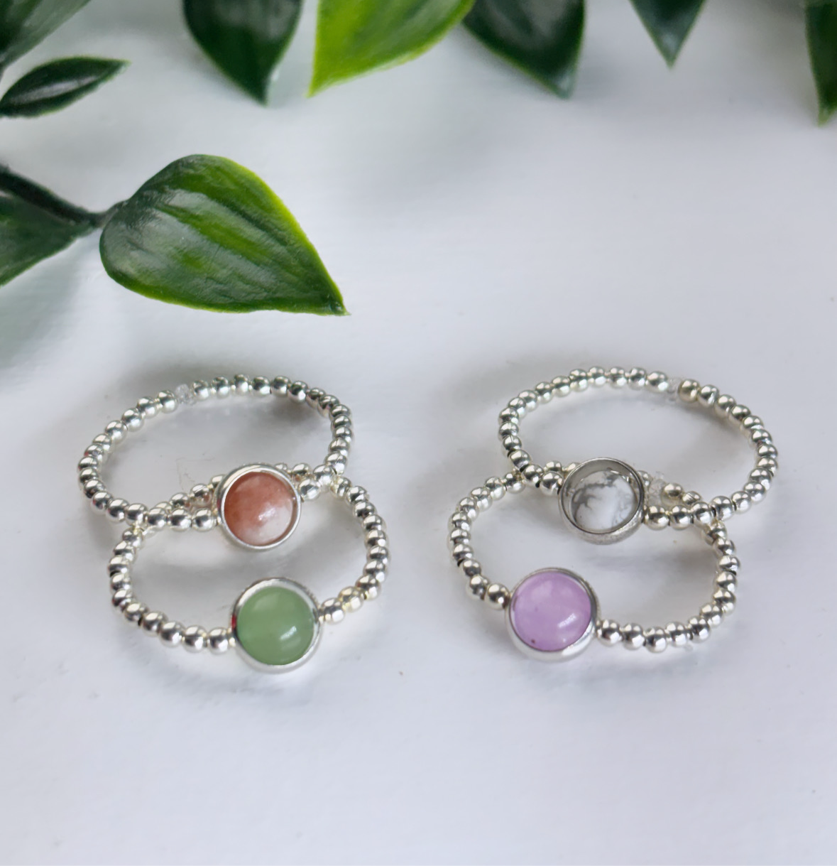 Silver plated elasticated Spinning fidget/anxiety thumb/index finger crystal bead ring 6mm