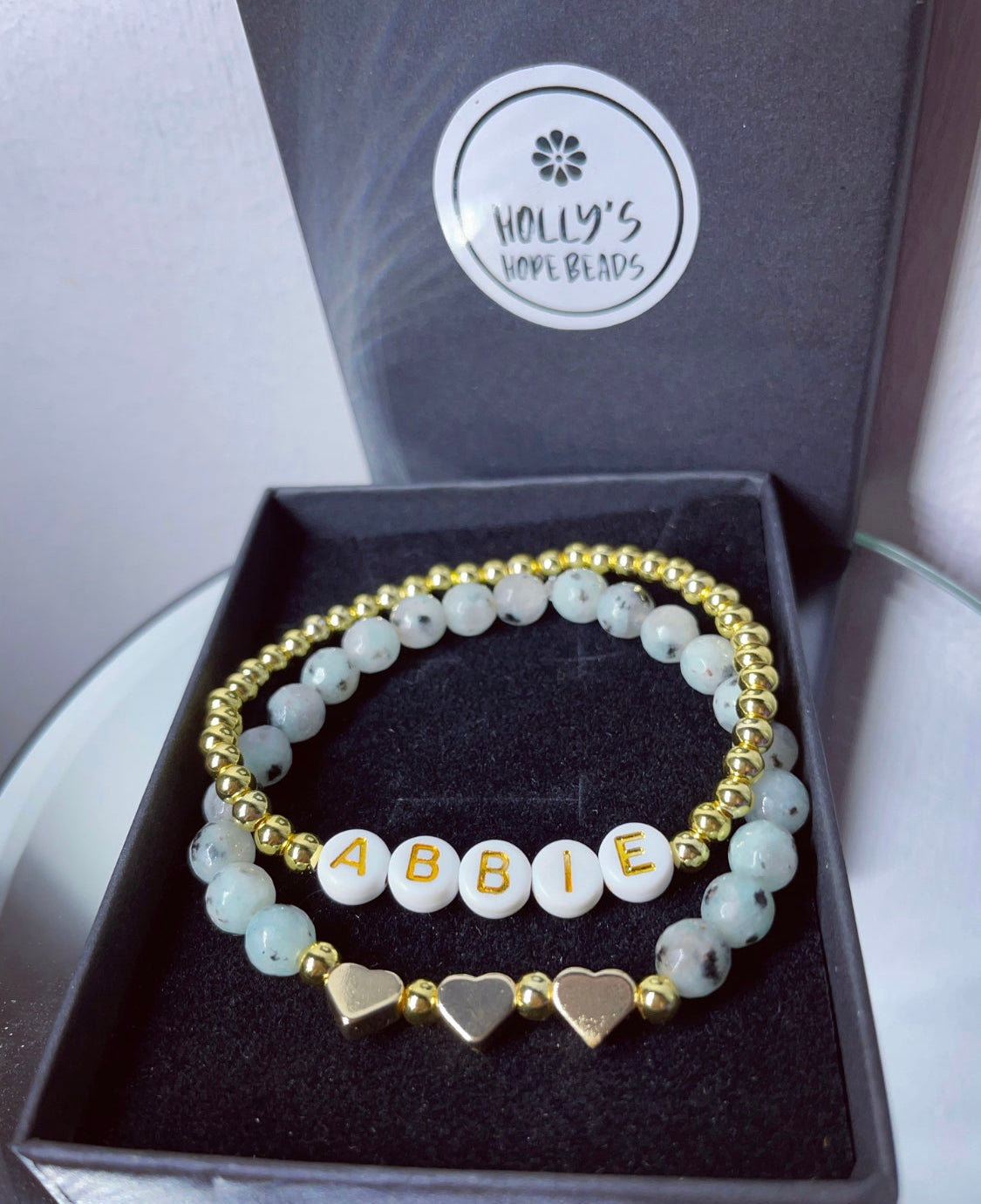 Personalised 18k gold plated grey sesame stack