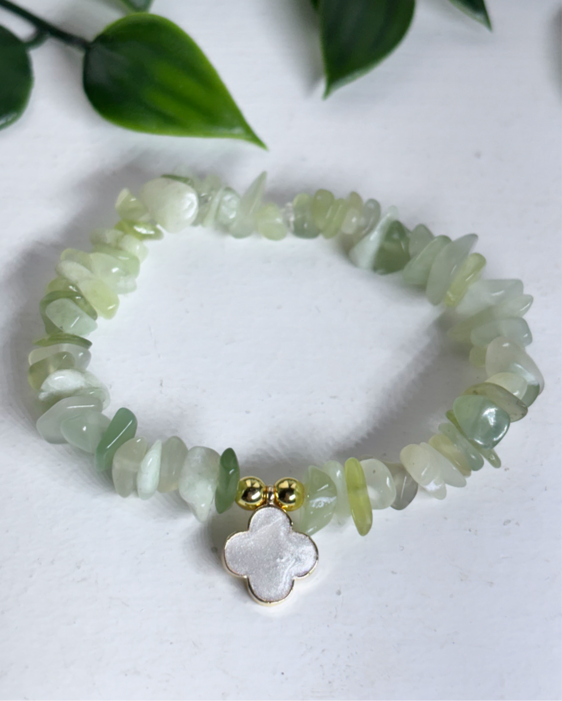 Green jade good luck & prosperity crystal clover leaf bracelet