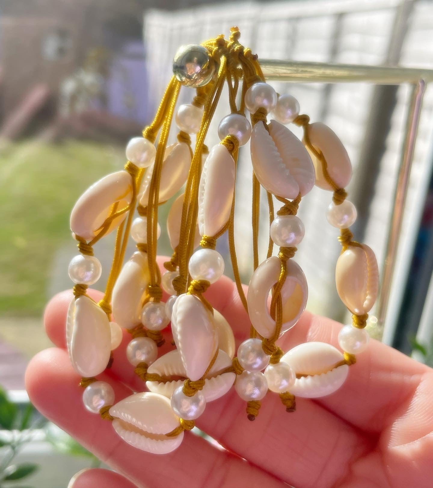 Cowrie shell adjustable bracelets neon / silver baby pink brown With pearls / summer bracelets / shell bracelets