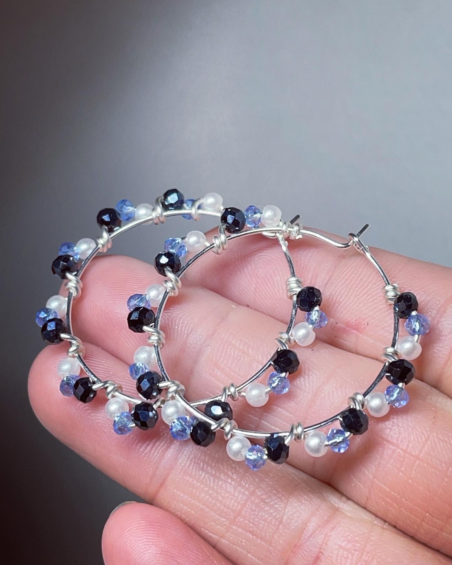 Hoop earrings | beaded hoops crystal silver rondelle bead hoops