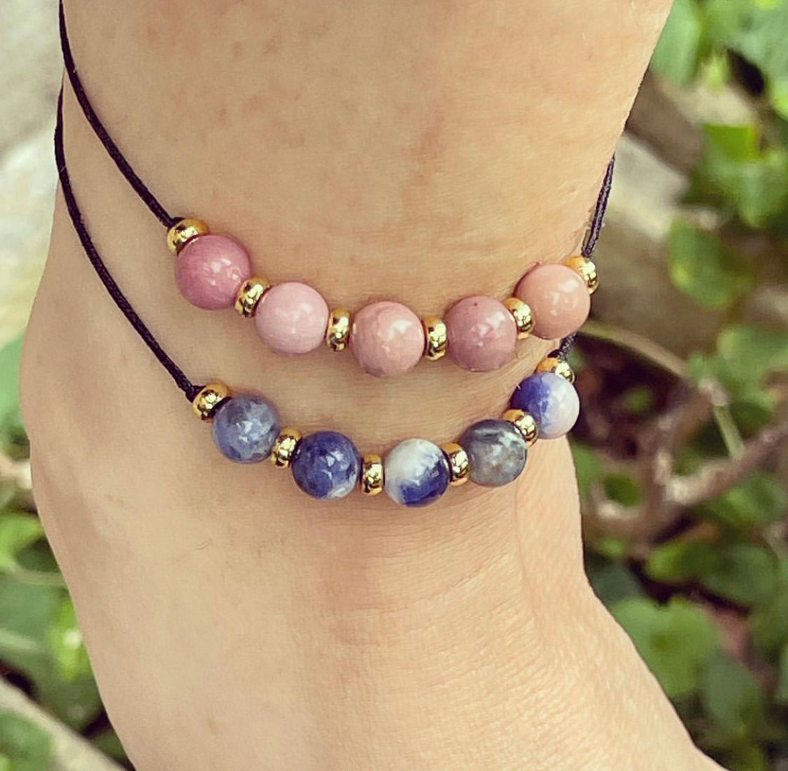 Crystal beaded cord anklets