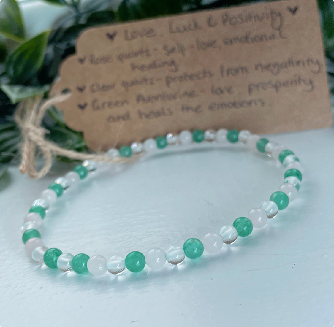 Love, luck, positivity crystal beaded anklet green aventurine, clear Quartz and rose Quartz | crystal anklet |