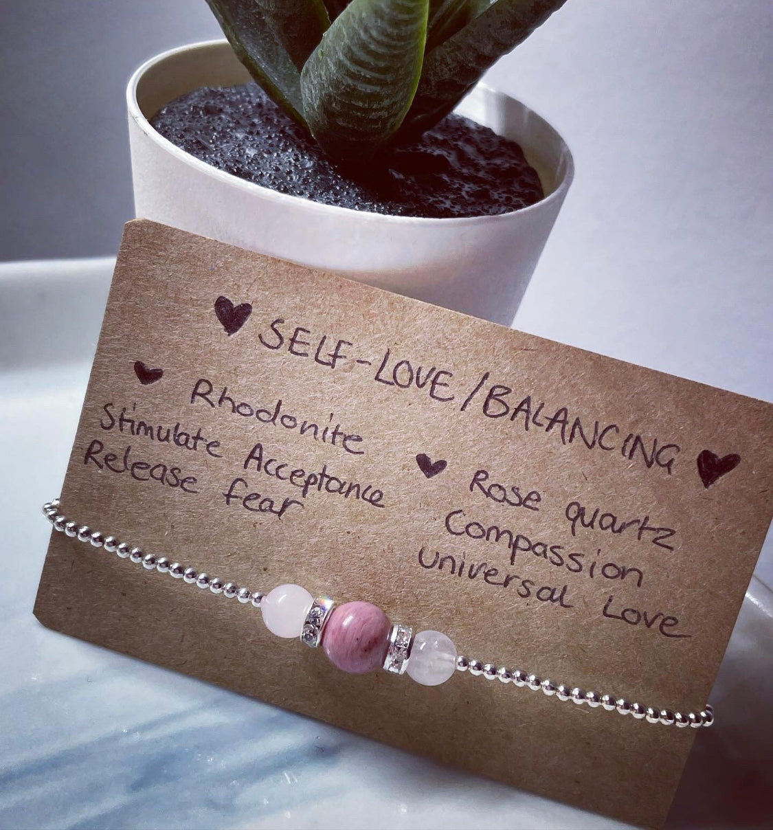 Self-love balancing crystal bracelet rhodonite & rose Quartz