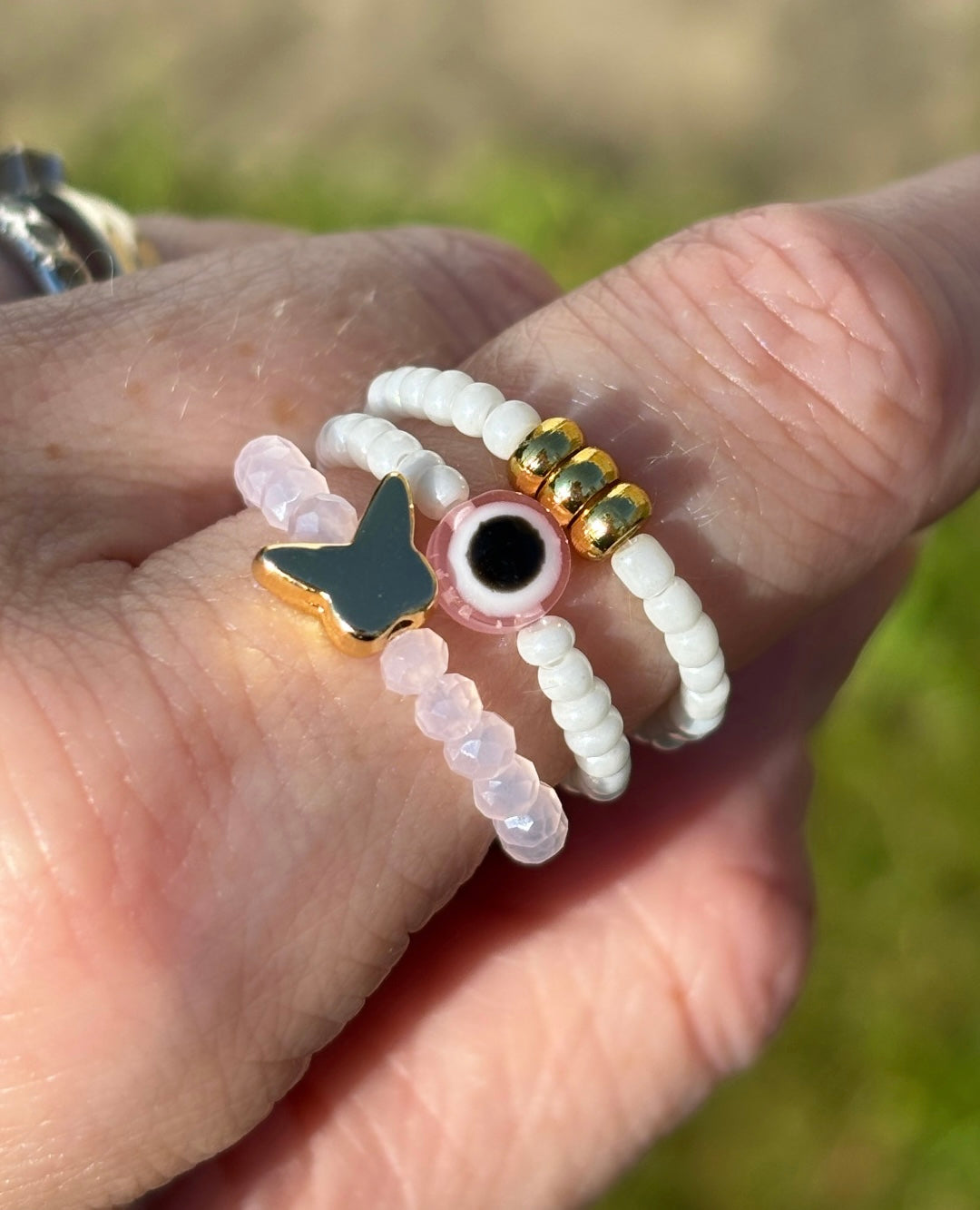 18k gold plated butterfly/ evil eye stacking rings