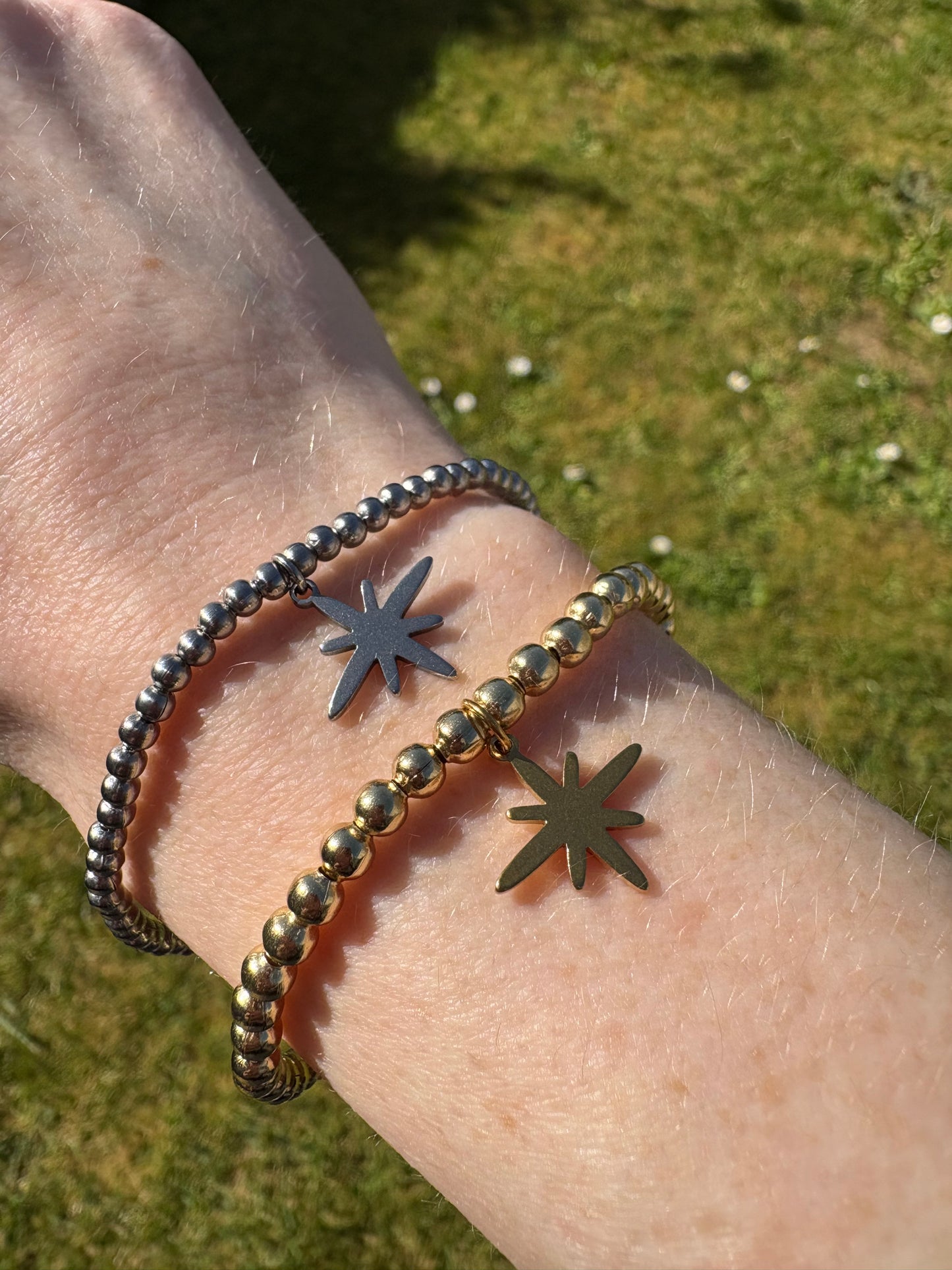 Stainless Steel Star Charm Bracelet - Water Resistant, Tarnish Resistant, Silver & Gold Finish