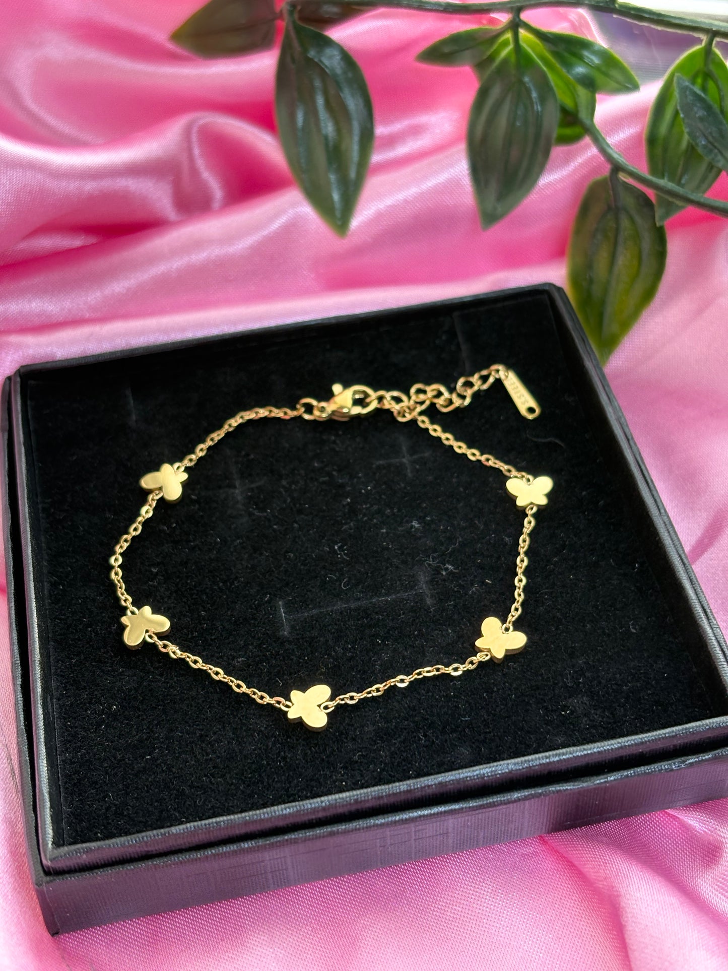 Dainty butterfly chain bracelet / stainless steel / water resistant / tarnish resistant