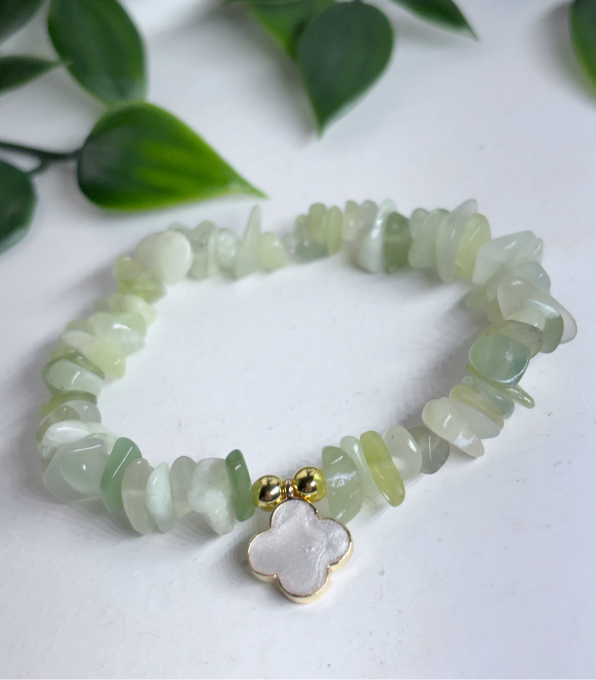 Green jade good luck & prosperity crystal clover leaf bracelet