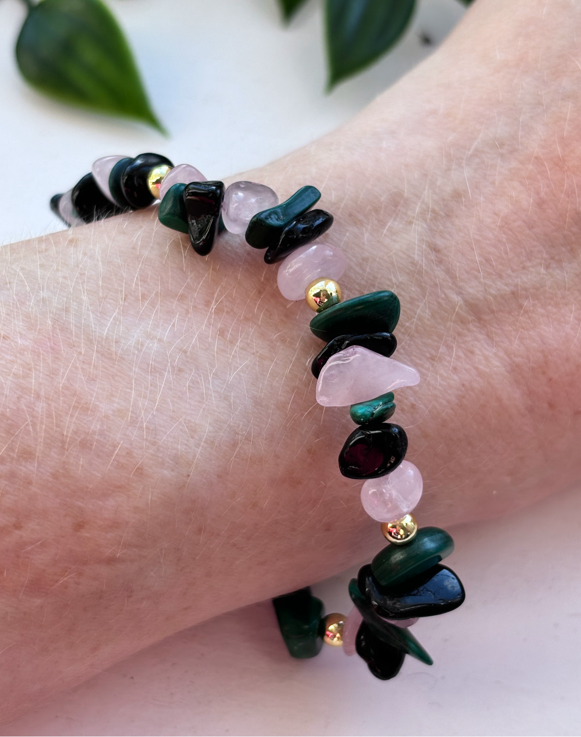 Protect your energy - malachite rose Quartz and tourmaline crystal healing bracelet