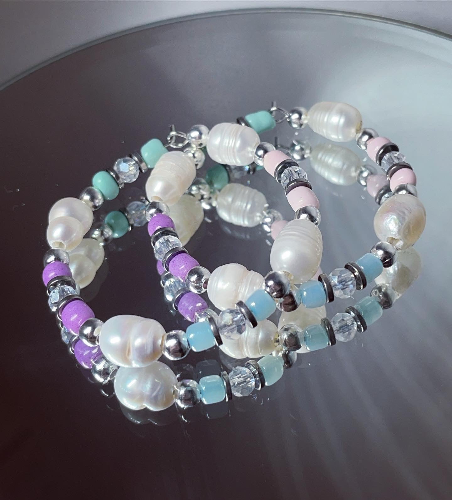 Large hoop earrings | beaded hoops | xl hoops pastel hoops
