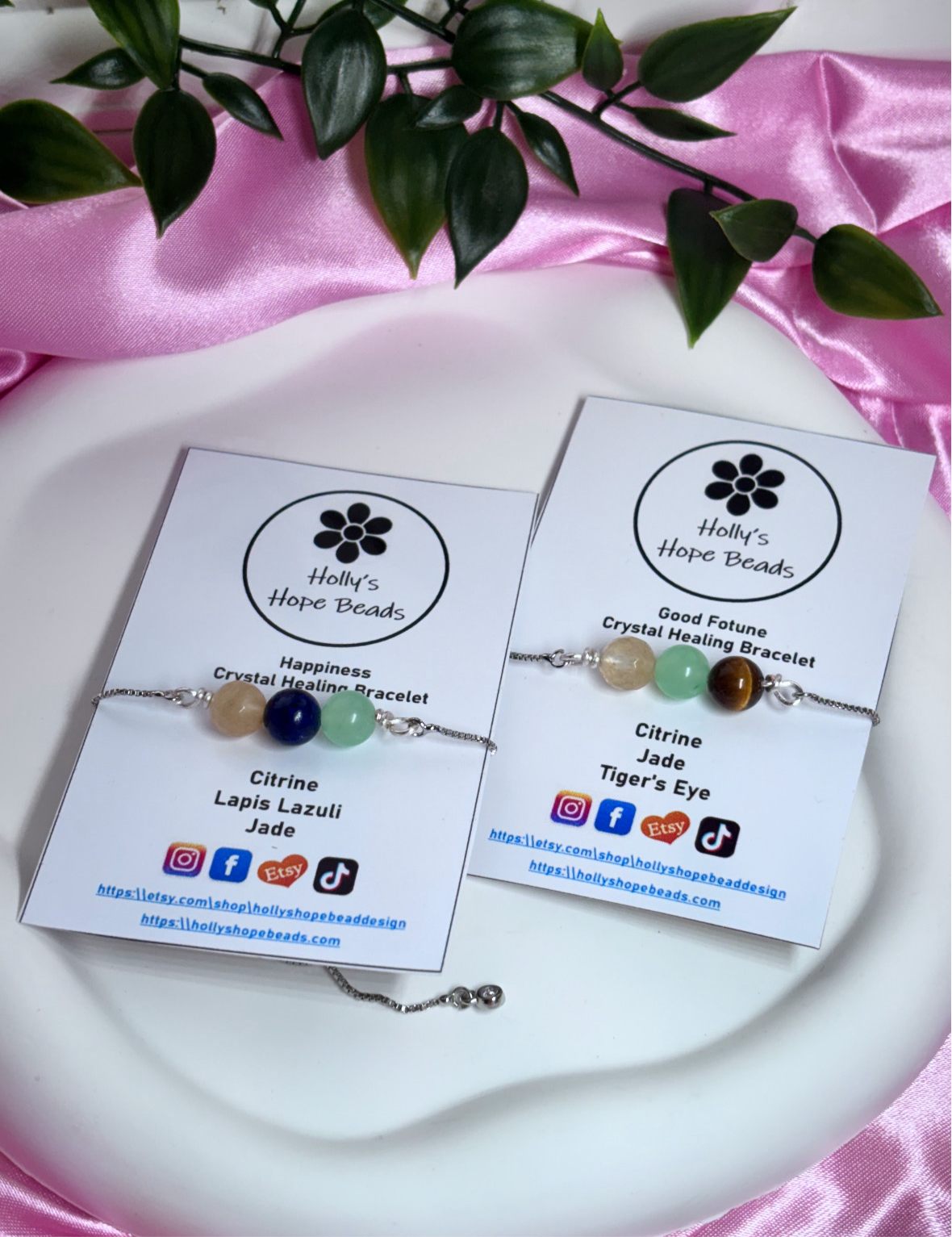 Crystal healing adjustable chain bracelets/ anxiety relief/confidence/ self-love/happiness/ good fortune