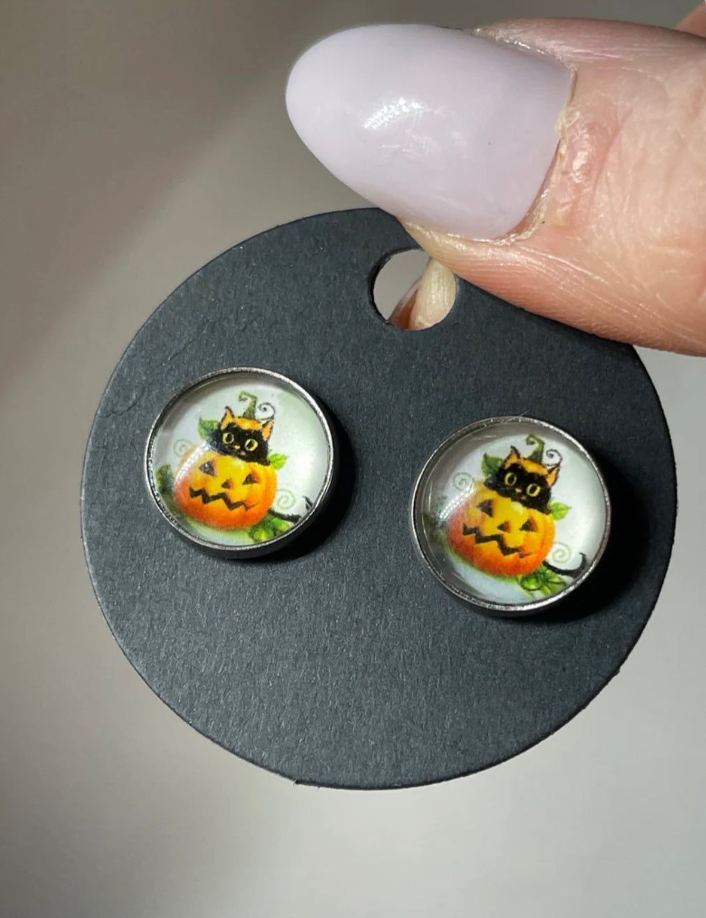 Pumpkin and black cat Halloween studs