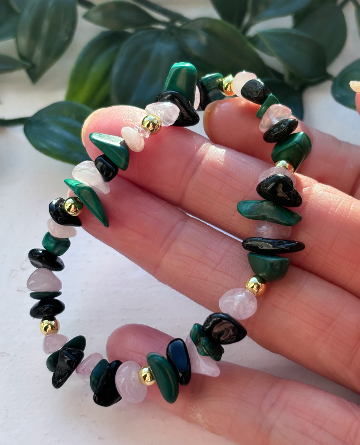 Protect your energy - malachite rose Quartz and tourmaline crystal healing bracelet