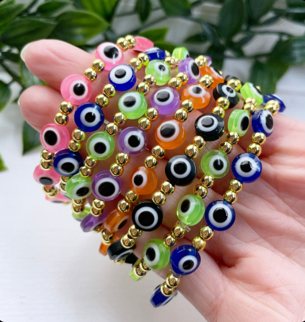 Evil eye 18k gold plated beaded bracelets for luck & protection