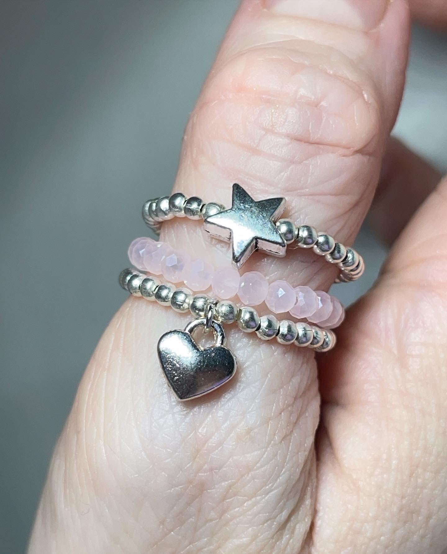 Star and heart charm ring stack | stacking rings | beaded rings