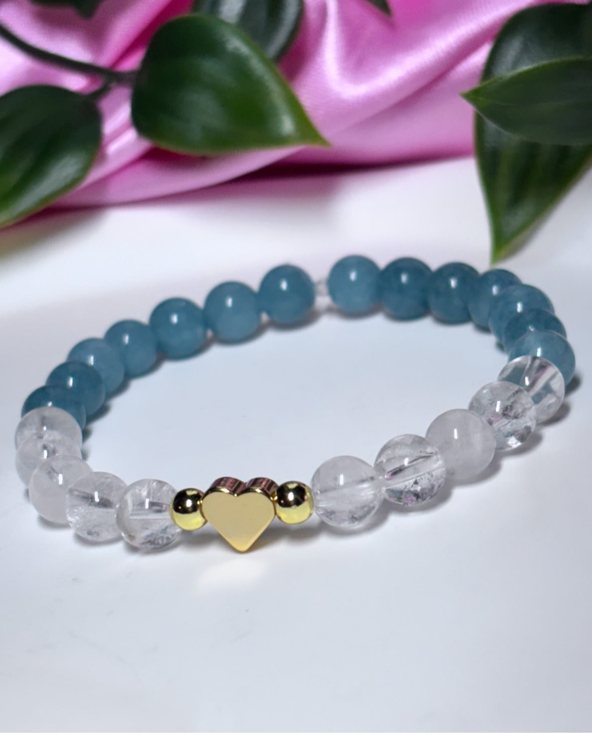 Clarity | calm | Courage |healing clear Quartz & aquamarine with 18k gold plated heart