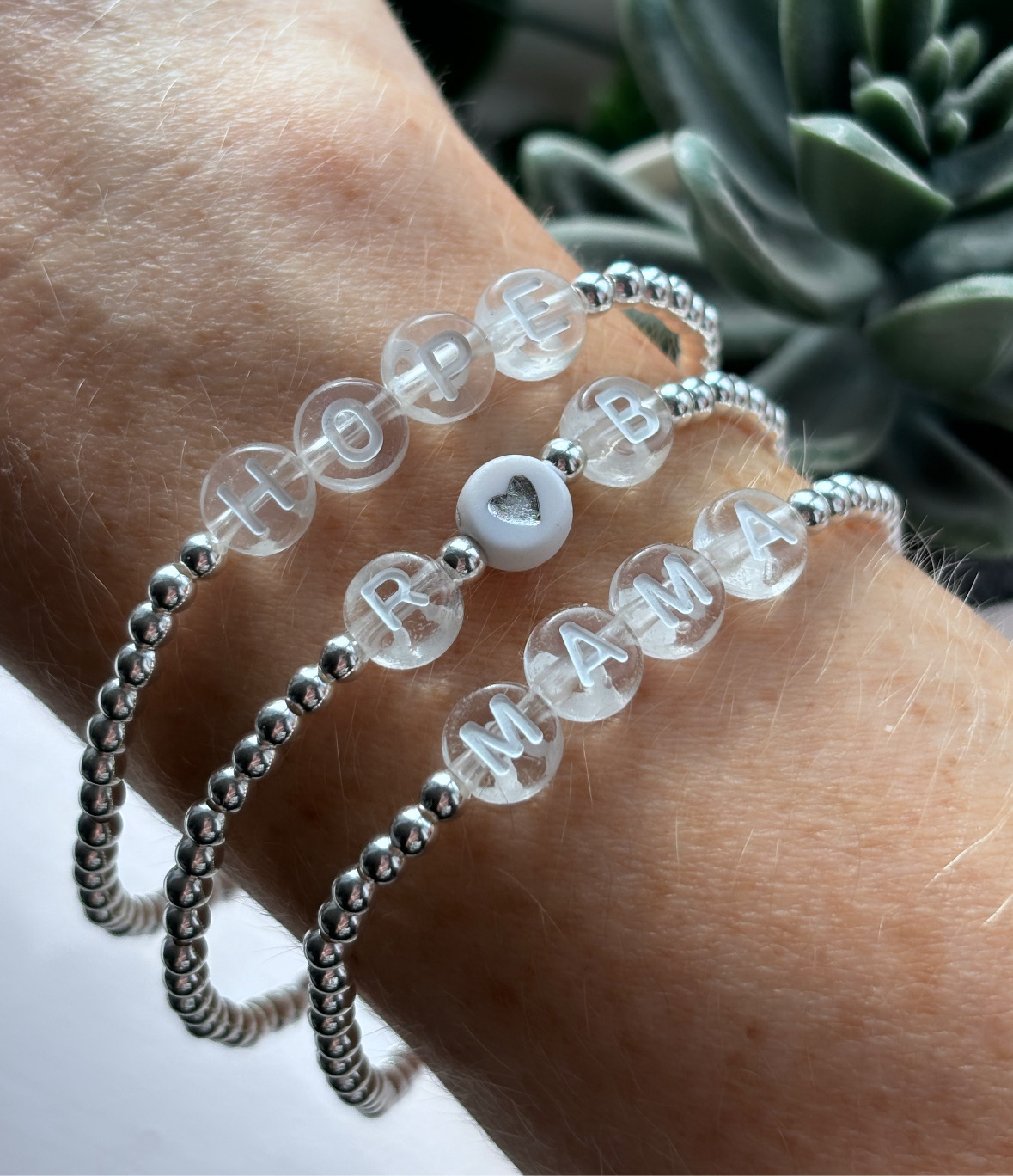 Sterling silver personalised clear letter beaded bracelets (individual bracelets)