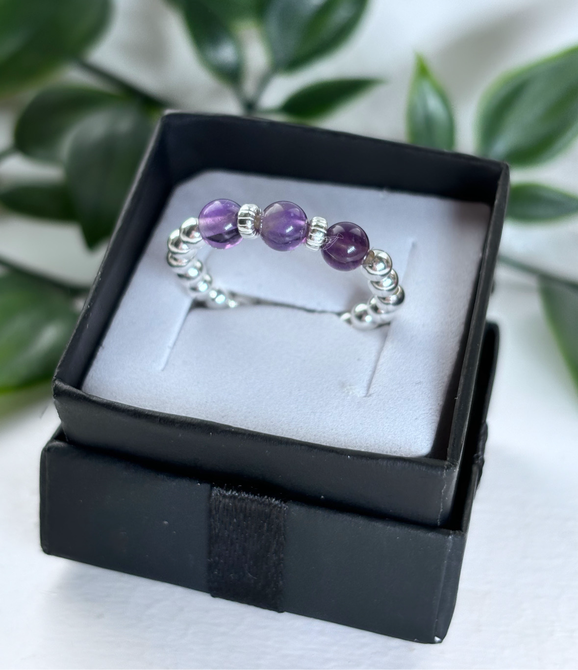 Sterling silver crystal beaded stacking rings