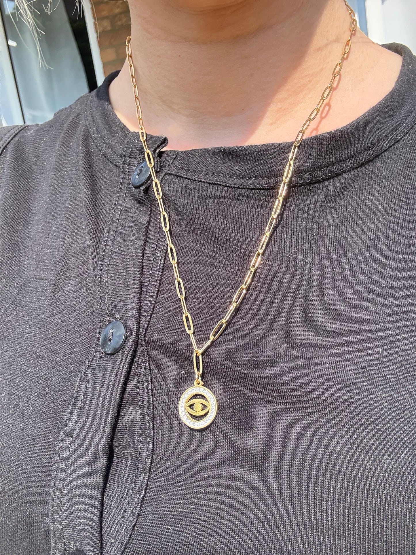 Evil eye diamanté pendant necklace / stainless steel / water resistant/ tarnish resistant 18inch - 21inch