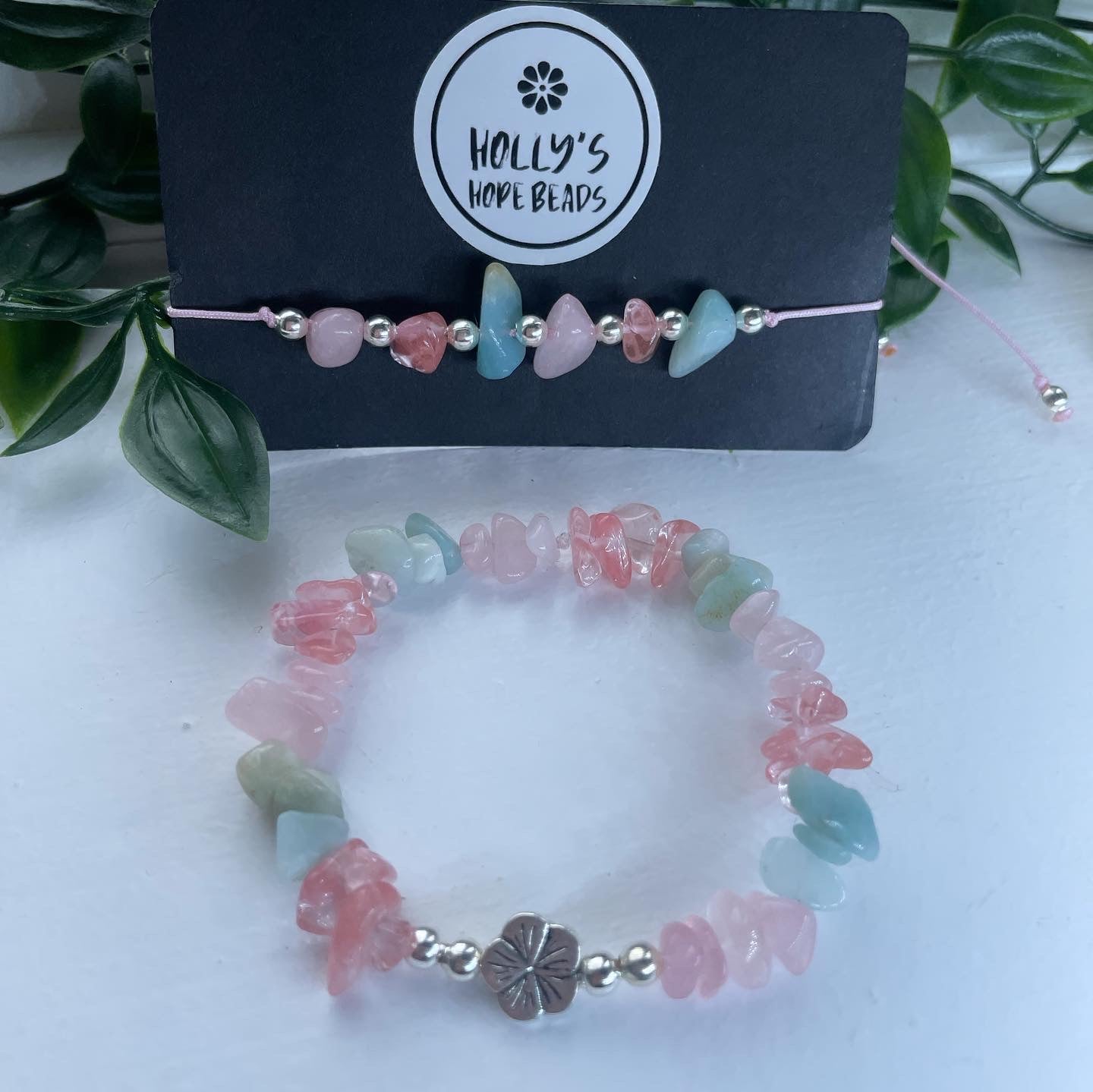 💗Love 💗Confidence 💗positive vibes 💗hibiscus crystal anklet & bracelet set