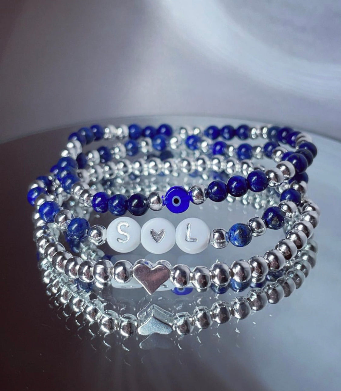 Lapis lazuli personalised evil eye stack 🧿