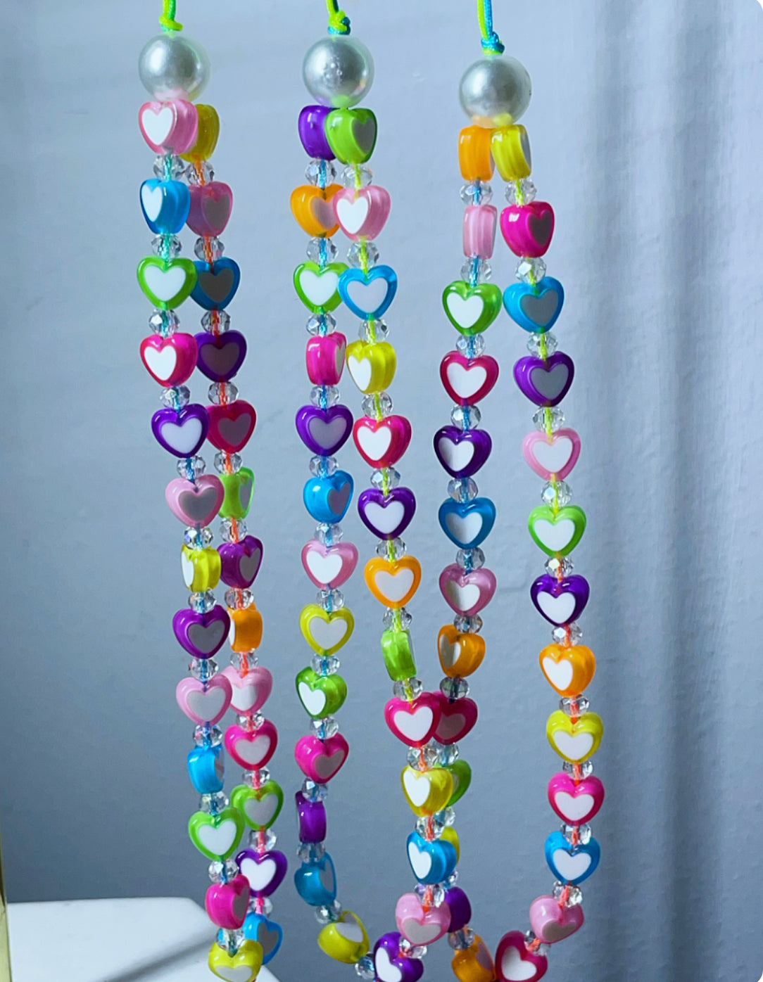 Multi Heart and Crystal Rondelle Beaded Phone Strap