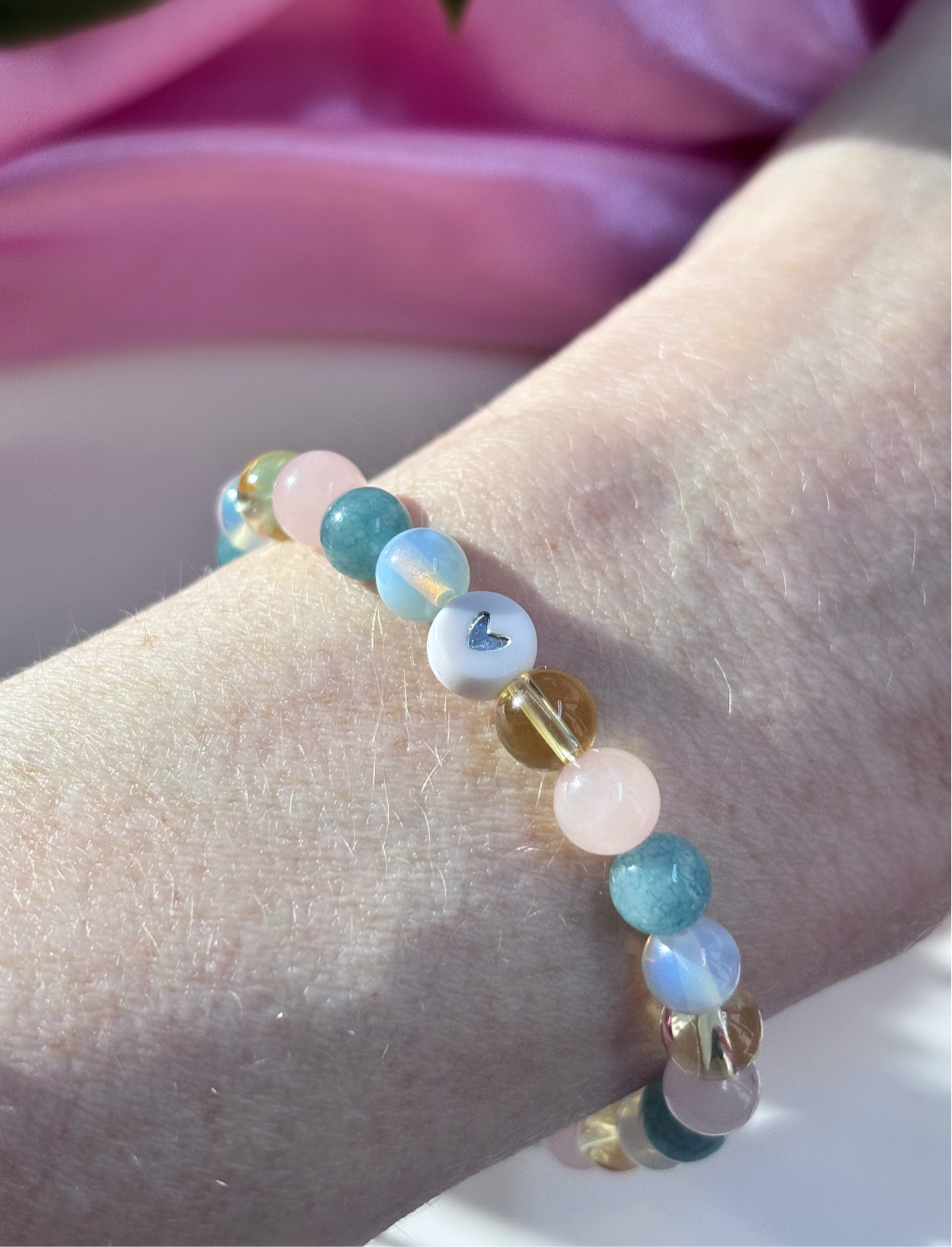 Aquamarine, citrine ,rose Quartz and opal Wealth, abundance and courage beaded bracelet