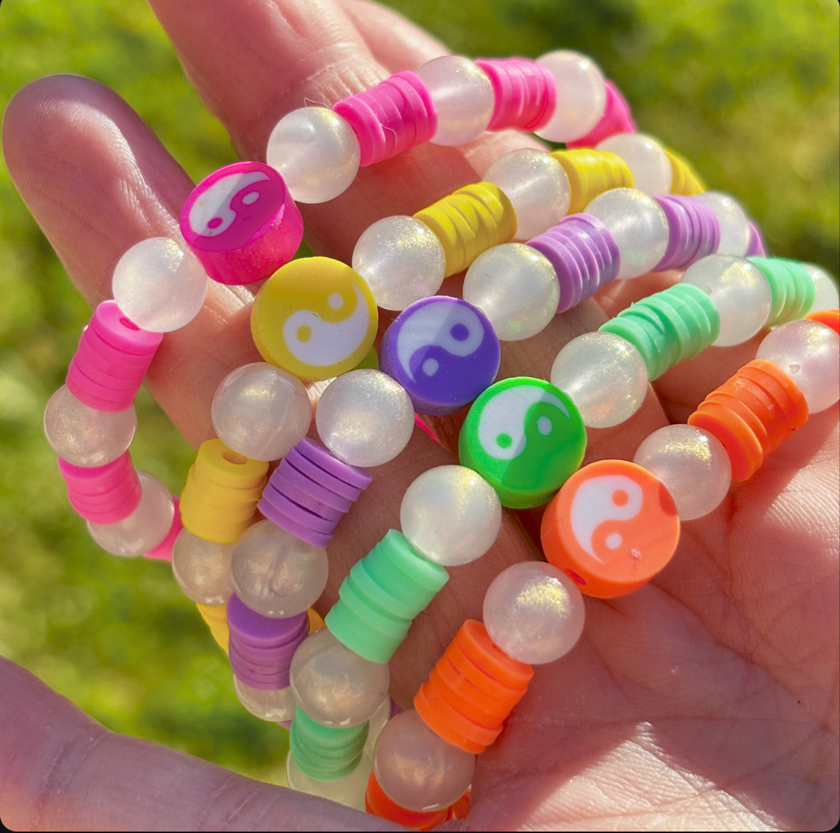 Festival bracelets Ying Yang clay and acrylic beaded bracelets | summer bracelets | heishi beads | clay bead bracelets