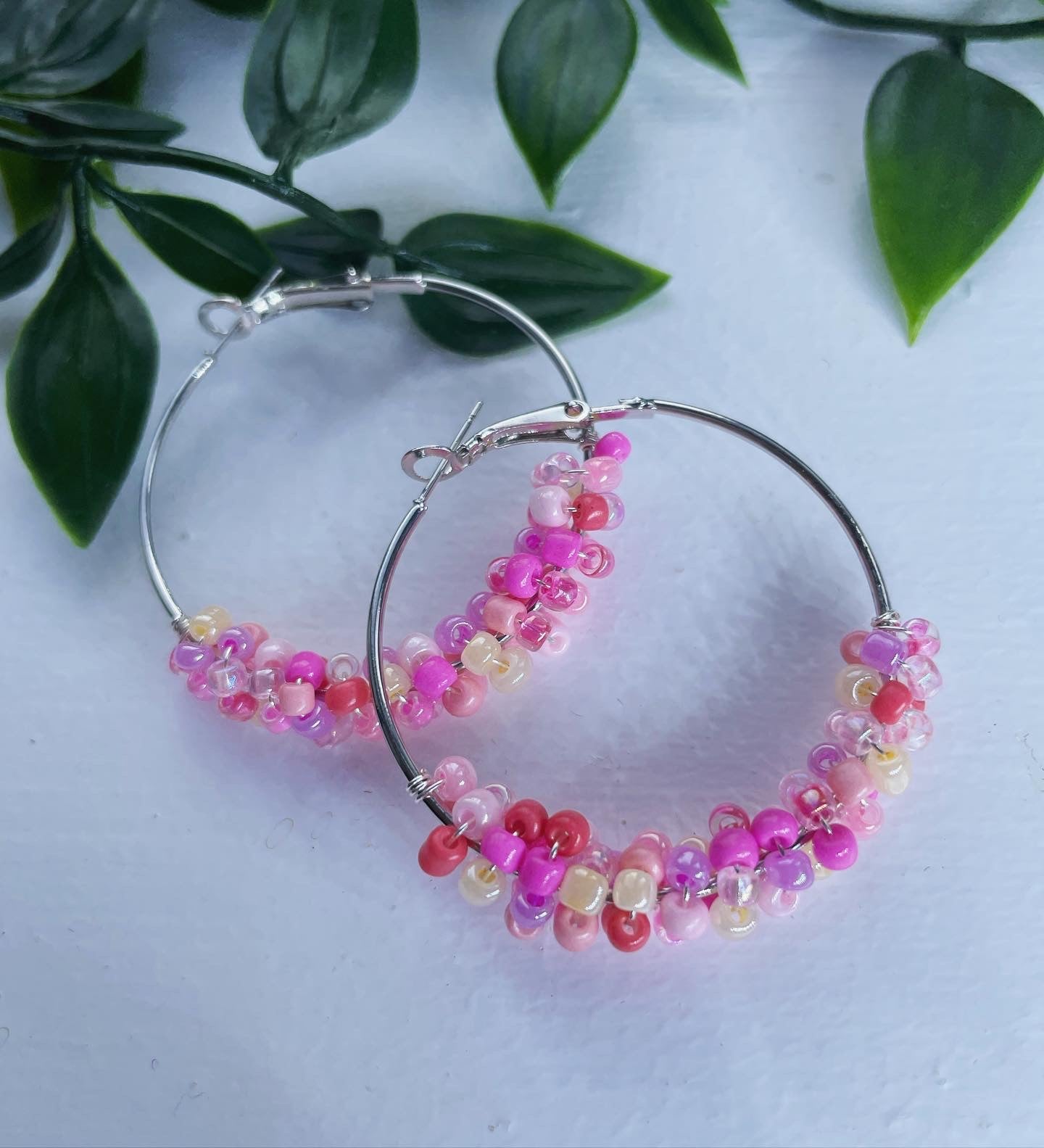 Glass Beaded Large Hoop Earrings