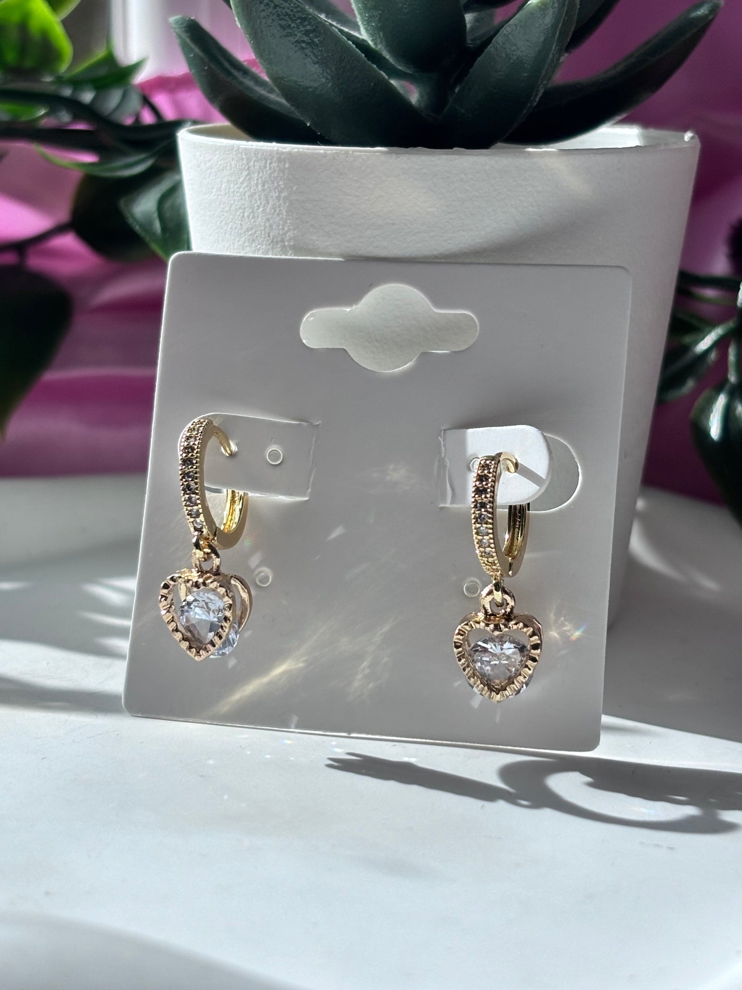 Heart Diamanté Huggie hoops 18k gold plated Cubic zirconia